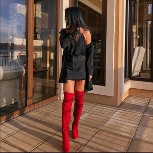 Over the knee red suede boots